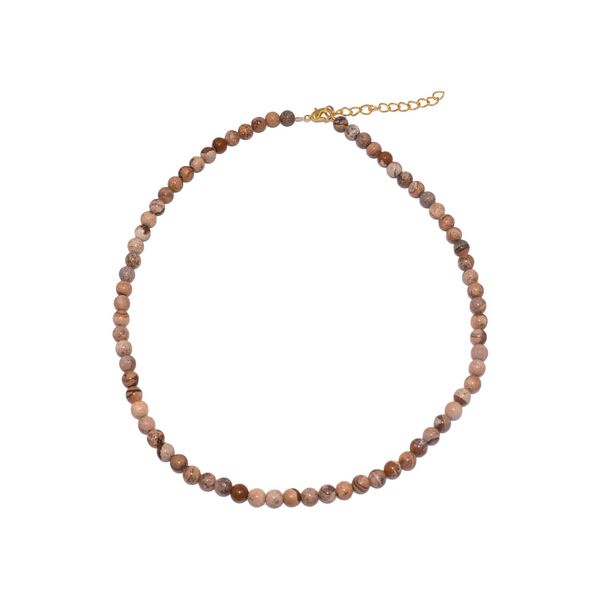 Collier Firetti "Schmuck Geschenk Halsschmuck Halskette Farbstein Edelstein Jaspis", Braun (Gelbgoldfarben, Braun), Halsketten, Damen, Messing Nylon, L: 50, Messing, Nylon, Collier, Made In Germany - Mit Jaspis-image