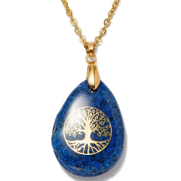 Kette Mit AnhäNger Firetti "Schmuck Geschenk Lebensbaum", Gold (Gelbgoldfarben, Blau), Halsketten, Damen, Edelstahl, L: 50 B: 2Mm, Made In Germany - Mit Rosenquarz, Lapislazuli, Aventurin Oder Amethyst, B:2Mm-image