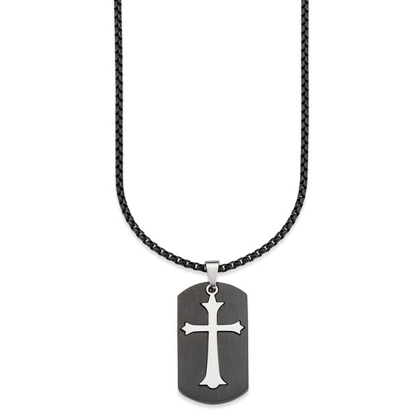 Kette Mit AnhäNger Bruno Banani "Schmuck Geschenk Halskette Kreuz Venezianerkette Silber Schwarz", Schwarz (Edelstahlfarben, Schwarz), Halsketten, Herren, Edelstahl, L: 55 B: 3Mm, Dog-Tag-Kette, B:3Mm-image