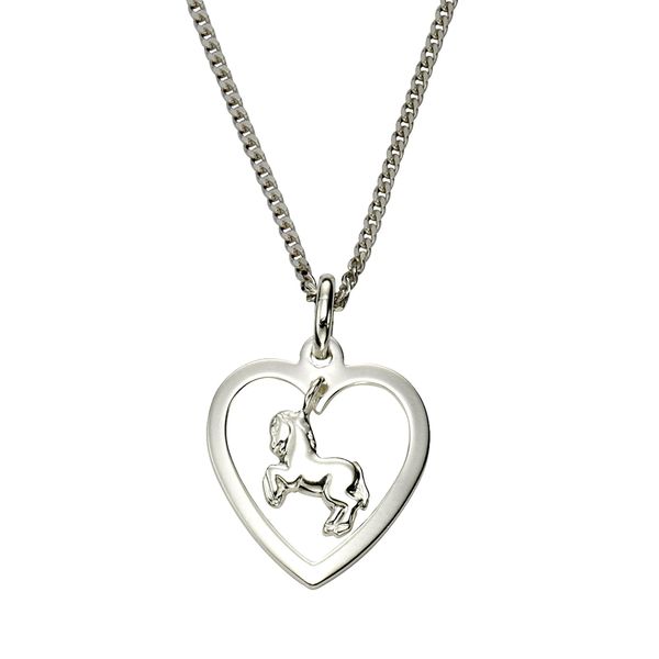 Kette Mit AnhäNger Zeeme "Silber 925 Mit Herz Und Pferde-AnhäNger 45Cm Lang", Weiß, Halsketten, Damen, 45Cm, Silber 925 (Sterlingsilber), L: 45 B: 14Mm, GläNzend, B:14Mm-image