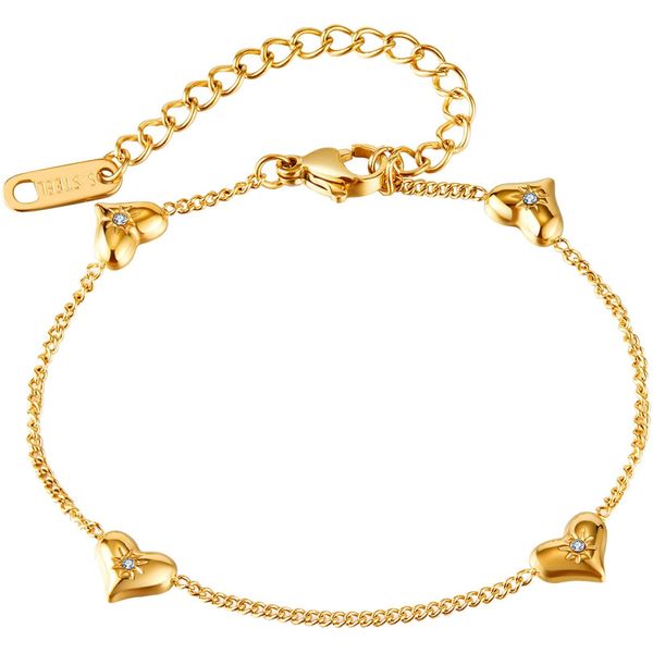 Armband Firetti "Schmuck Geschenk Edelstahl Armschmuck Ankerkettengliederung Herzen", Gold (Gelbgoldfarben, Kristallweiß, Kristallweiß), ArmbäNder, Damen, 22,5Cm, Edelstahl, Armband, Mit Zirkonia (Synth.)-image
