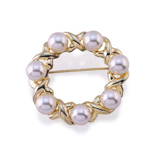 Brosche Firetti "Schmuck Geschenk Ansteckschmuck Perlenbrosche", Gelb (Gelbgoldfarben, Champagner), Broschen, Damen, Metall, Brosche, Mit Glasperle-image