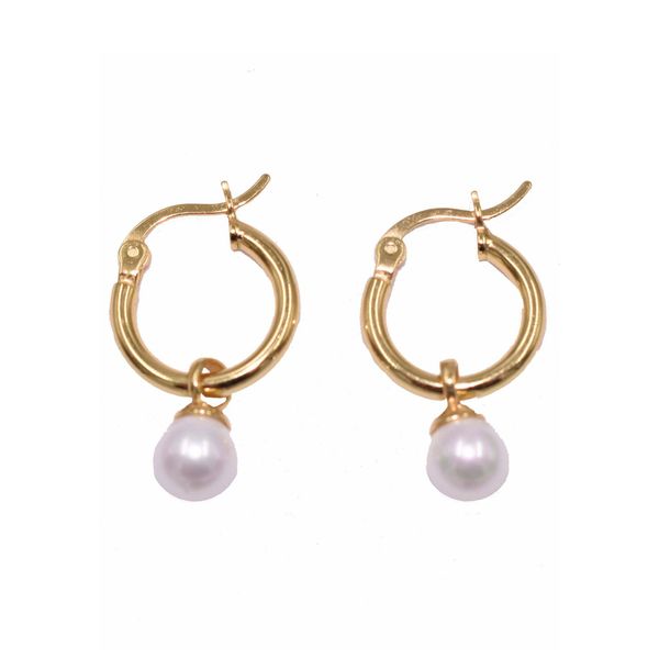 Paar Creolen Firetti "Schmuck Geschenk, Ohrschmuck Perle", Gold (Gelbgoldfarben, Weiß), Ohrringe, Damen, 6,1Mm, Perlen Silber 925 (Sterlingsilber), Perlen, Silber 925 (Sterlingsilber), Made In Germany - Mit SüßWasserzuchtperle-image
