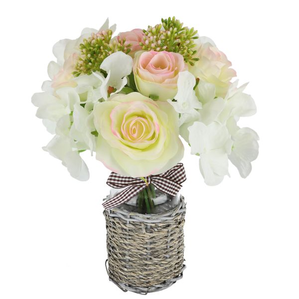 Kunstblume I.Ge.A. "Bouquet Rosen Hortensie In Vase", Rosa (Hellrosa), B:22Cm H:30Cm L:22Cm, Polyester, Kunstpflanzen, Rosenstrauß Rose Blumen Dekoblumen KüNstlich Blumenstrauß Blumenstrauß-image