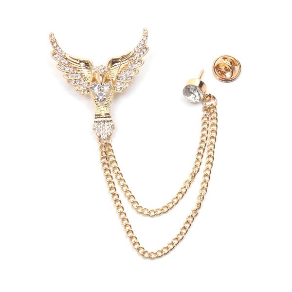 Brosche Firetti "Schmuck Geschenk Ansteckschmuck Gliederkette FlüGel Glitzernd", Gold (Gelbgoldfarben,,, Kristallweiß, Kristallweiß), Broschen, Damen, Metall, Brosche, Mit Glasstein-image