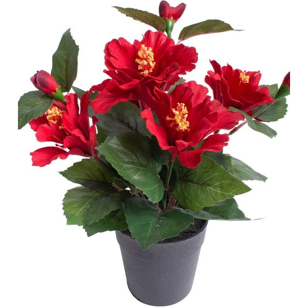 Kunstblume BOTANIC-HAUS "Hibiskus Im Topf", Rot, B:20Cm H:27Cm T:20Cm Ø:20Cm, Kunststoff, Kunstpflanzen-image