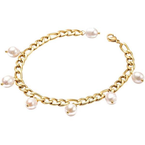 FußKette Mit AnhäNger Firetti "Schmuck Geschenk KöRperschmuck", Gold (Gelbgoldfarben, Weiß), FußKetten, Damen, Edelstahl Perlen, Edelstahl, Perlen, Mit SüßWasserzuchtperle-image