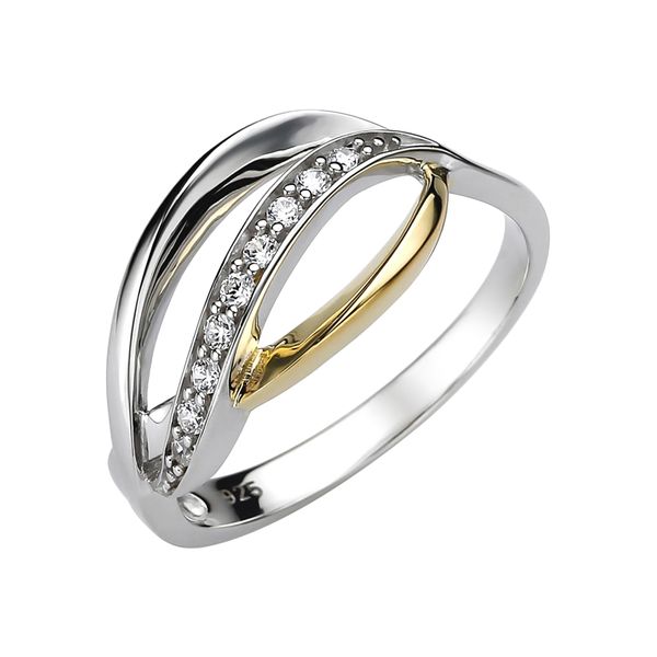 Fingerring Jobo Gr. 56, Silber (Silber 925), Fingerringe, Damen, 56, Silber 925 (Sterlingsilber), Fingerring, 925 Silber Bicolor Vergoldet Mit 9 Zirkonia-image