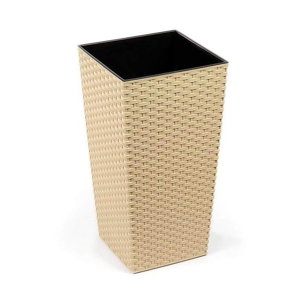 Vaso Da Fiori Lamela Vaso Da Fiori Finezia Ratan, 30 X 30 Cm, Altezza 57 Cm, Cappuccino-image