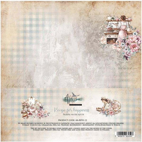 Alchimia Dell'arte 24 Fogli 15X15Cm Bifacciali Per Scrapbooking, Ricetta Per La Felicità-image