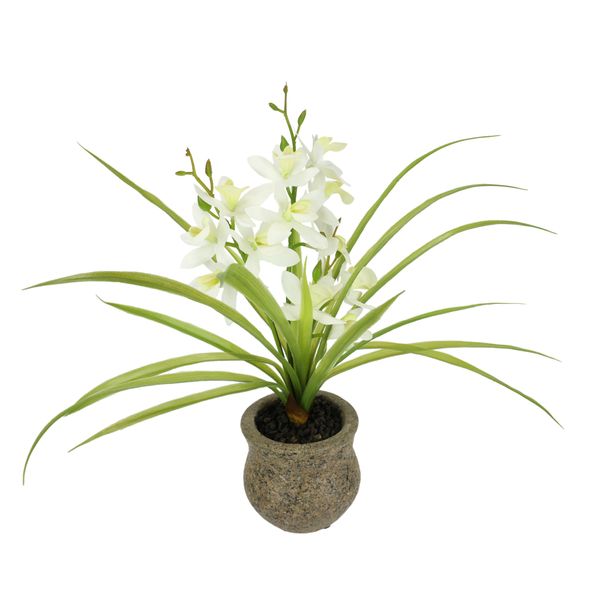 Kunstblume I.Ge.A. "Kunstblume Schmetterling Orchidee Mit Keramiktopf", Weiß, B:39Cm H:38Cm L:11Cm, Polyester, Kunstpflanzen, Mit BläTter Luftwurzeln Blume Kunstorchidee Phalaenopsis Kunstpflanze-image