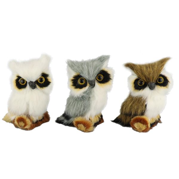 Dekofigur I.Ge.A. "Tierfigur Mini Eule 3Er Set", Weiß, B:5Cm H:8Cm, Polyester, Dekofiguren, Aus Kunstfell Vogel Dekovogel Statue Ornament Pelz PlüSchtier Waldtier-image