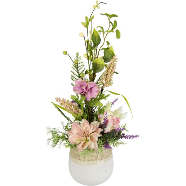 Kunstblume I.Ge.A. "Gesteck Aus Hortensien Und Dahlien", Rosa, B:20Cm H:47Cm L:20Cm, Polyester, Kunstpflanzen-image