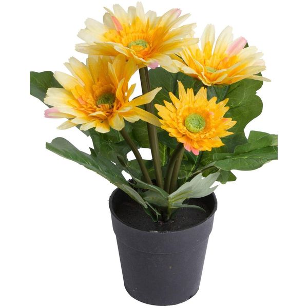 Kunstblume BOTANIC-HAUS "Gerbera Mit 5 BlüTen", Gelb, B:24Cm H:26Cm T:24Cm Ø:24Cm, Kunststoff, Kunstpflanzen-image