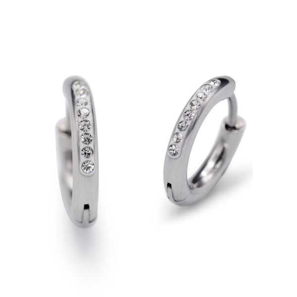 Paar Creolen Firetti "Schmuck Geschenk Glamour", Silber (Edelstahlfarben, Kristallweiß, Kristallweiß), Ohrringe, Damen, 15,3Mm, Edelstahl, Mit Zirkonia (Synth.)-image