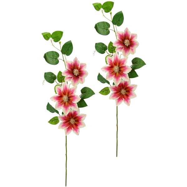 Kunstblume I.Ge.A. "Clematisranke Waldrebe", Rosa, B:14Cm H:80Cm L:9Cm, Polyester, Kunstpflanzen, Zweig Einzelblume Stielblume, 2Er Set-image