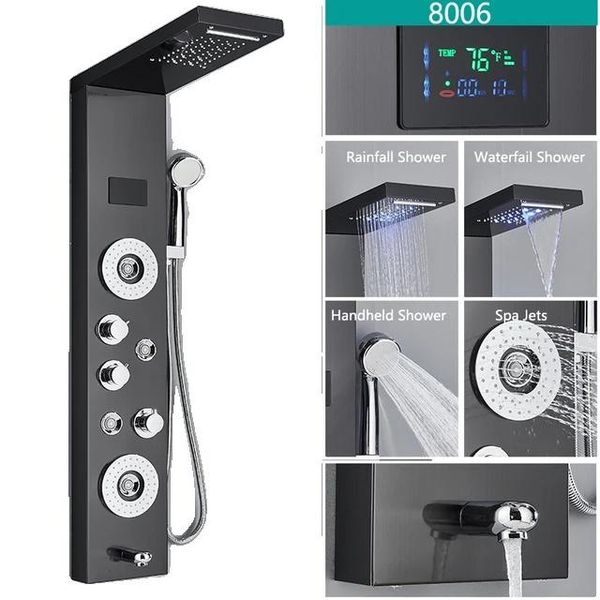 Apparecchio Doccia A Led, Display Della Temperatura, Sistema Di Massaggio Per Il Corpo, Nero 8006-image