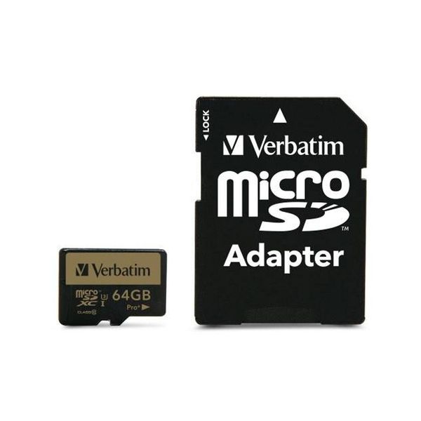 Verbatim Pro+ - Scheda Di Memoria Flash (Adattatore Da Microsdxc A Sd Incluso) - 64 Gb - Uhs Classe 3 / Classe 10 - Microsdxc UHS-I-image