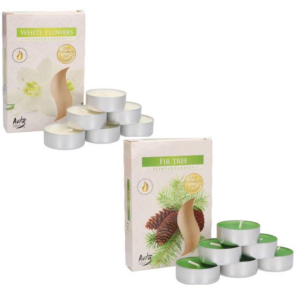 Kotarbau® Confezione Da 12 Candele Profumate Fiori Bianchi Abete Profumato Tea Light Tempo Di Combustione 4 Ore-image
