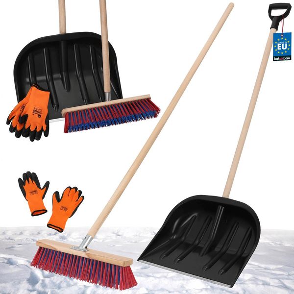 Kotarbau® Set Pala Da Neve Con Manico In Legno 137 Cm Scopa Da Strada 43 Cm + Guanti Pala Da Neve Spazzaneve Scopa Da Giardino Con Manico Pala Da Neve Per Esterni Manico In Legno Per Auto Per Sgombero Neve-image
