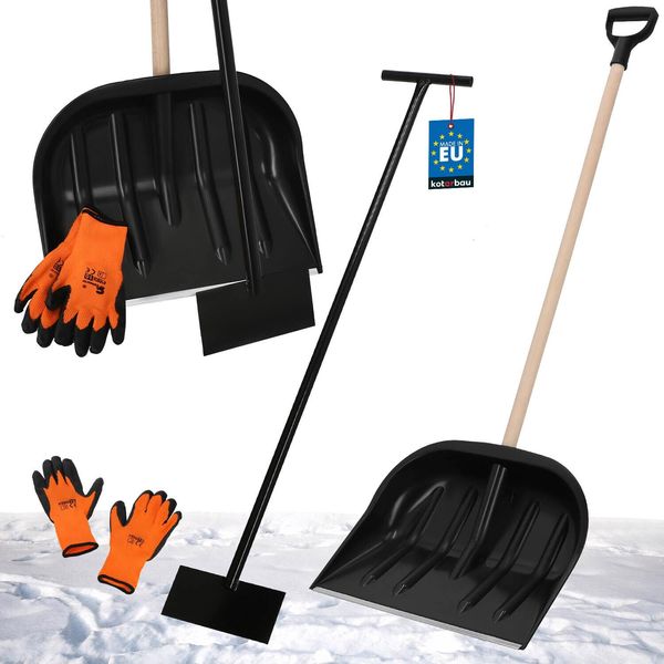 Kotarbau® Set Pala Da Neve Con Manico In Legno 137 Cm Raschietto Per Il Ghiaccio 119 X 20 Cm + Guanti Pala Da Neve Calda Rimuovi Neve Pala Da Neve Auto Raschietto A Spinta Con Manico Pala Con Manico-image