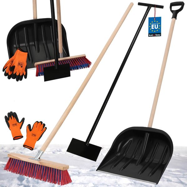Kotarbau® Set Pala Da Neve Con Manico In Legno 137 Cm Scopa Stradale Con Manico 43 Cm Raschietto Per Ghiaccio 119 X 20 Cm + Guanti Pala Da Neve Spazzola Da Neve Spazzola Da Neve Manico In Legno Per Rimozione Neve-image