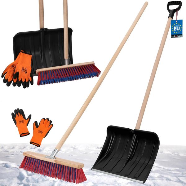 Kotarbau® Set Pala Da Neve Con Manico In Legno 131 Cm Scopa Stradale 43 Cm + Guanti Pala Da Neve Pala Da Neve Rimuovi Neve Scopa Da Giardino Con Manico Pala Da Neve Per Esterni Manico In Legno Per Auto Per Rimozione Neve-image