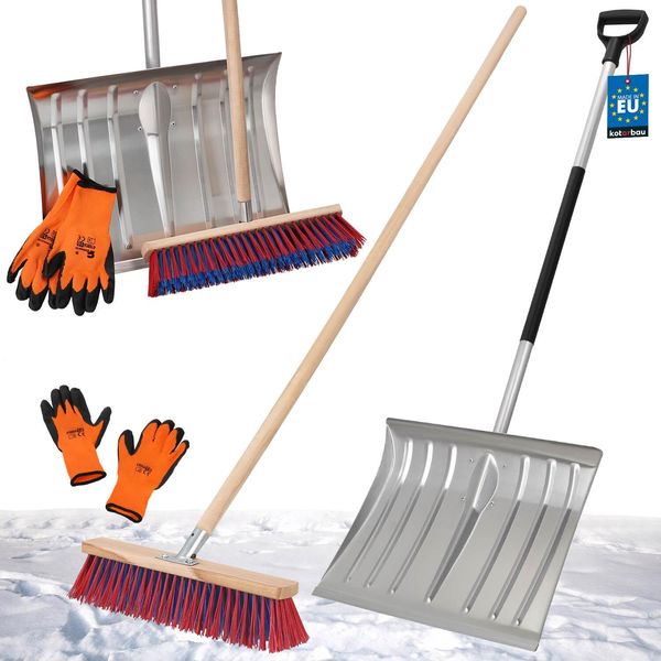 Kotarbau® Set Pala Da Neve Con Manico In Alluminio 138 Cm Scopa Stradale 43 Cm + Guanti Pala Da Neve Spazzola Da Neve Rimuovi Neve Scopa Da Giardino Con Manico Pala Da Neve Per Esterni Manico Per Auto Per Rimozione Neve-image