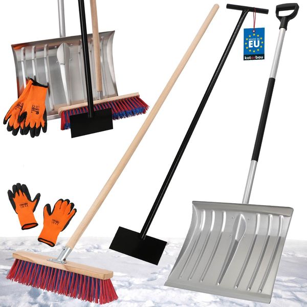 Kotarbau® Set Pala Da Neve Con Lama In Alluminio 38 X 50 Cm Scopa Stradale Con Manico 150 Cm Raschietto Per Ghiaccio 119 Cm + Guanti Pala Da Neve Attrezzo Per Lo Sgombero Della Neve Manico Della Pala Per Lo Sgombero Della Neve-image
