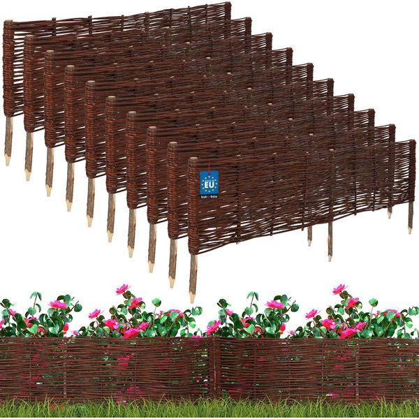 Kotarbau® Set Di 10 Bordure Per Letti In Salice 120 X 30 Cm Bordatura Per Letti A Spina Bordatura Per Prato Bordatura Per Letti In Salice Recinzione Per Giardino Per Tappare Flessibile Vimini-image
