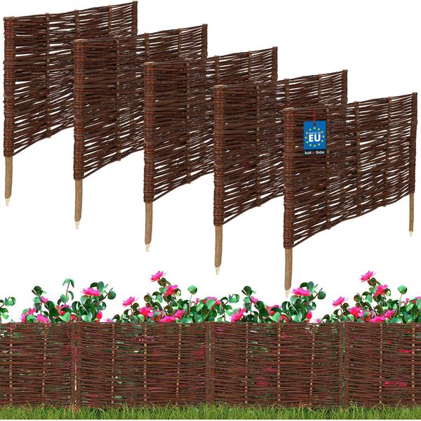 Kotarbau® Set Di 5 Bordure Per Letto In Salice 60 X 40 Cm Bordatura Per Letto A Innesto Bordatura Per Prato Bordatura Per Letto In Salice Recinzione Per Giardino A Innesto Flessibile In Vimini-image