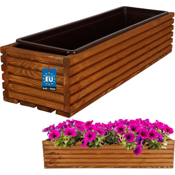 Kotarbau® Fioriera In Legno 64X20Cm Con Vaso Interno Fioriera Per Balcone Colore Rovere Fioriera Per Balcone Fioriera In Legno Fioriera Per Balcone Giardino Patio Con Inserto-image