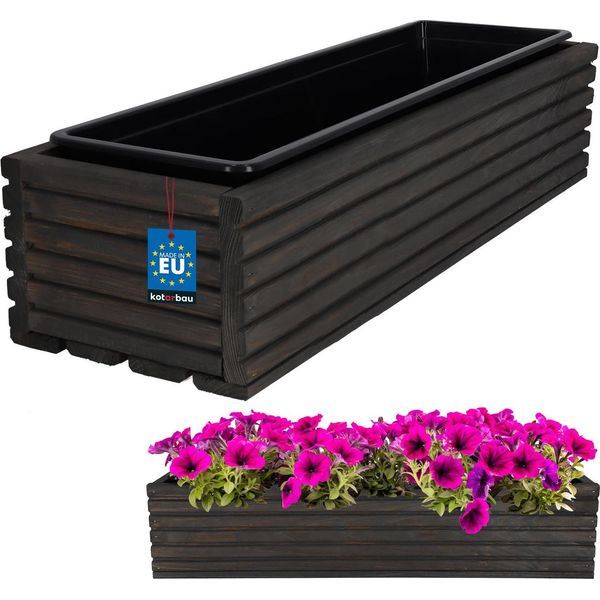 Kotarbau® Fioriera In Legno 64X20Cm Con Vaso Interno Fioriera Da Balcone Fioriera Antracite Fioriera In Legno Fioriera Da Balcone Fioriera Da Giardino Con Inserto-image