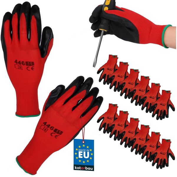 Kotarbau® Set Di 12 Guanti Da Lavoro Guanti Da Lavoro Antiscivolo Rivestiti In Lattice Taglia 11 Rosso Uomini Accessori Da Officina Guanti Da Giardinaggio Invernali Guanti Da Lavoro Da Donna-image