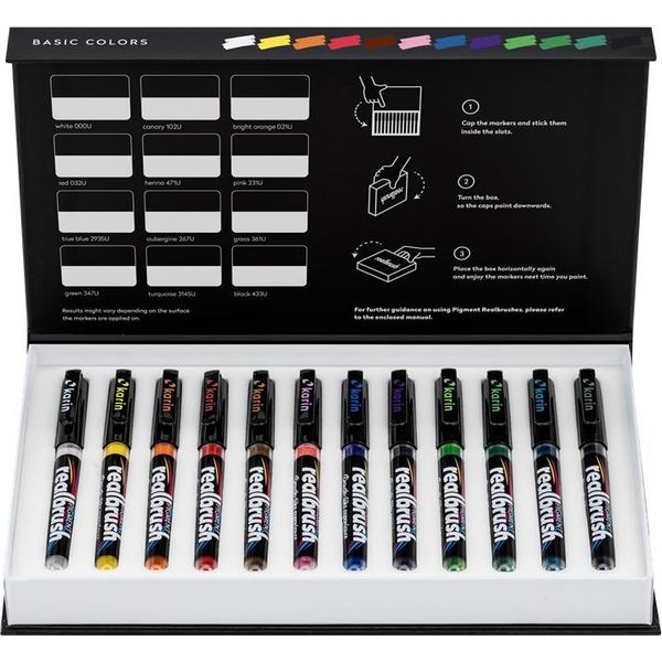 Pennarelli Acrilici Karin Realbrush Pigment, 12 Pezzi Colori Base-image