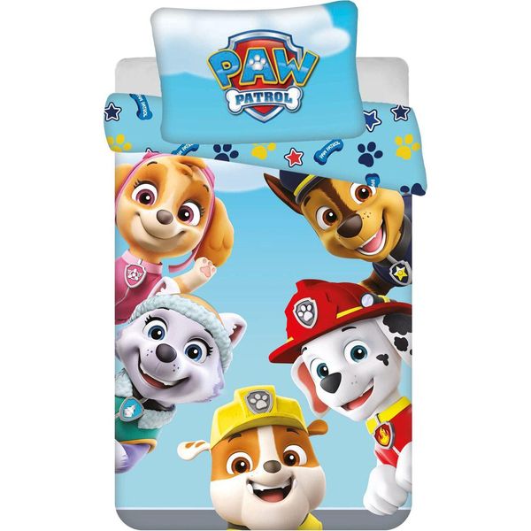 Jerry Fabrics Biancheria Da Letto Per Bambini Motivo Reversibile Paw Patrol Skye Everest Rubble Chase Marshall Team Copripiumino 100 X 135 Cm + Federa 40 X 60 Cm, 100% Cotone-image