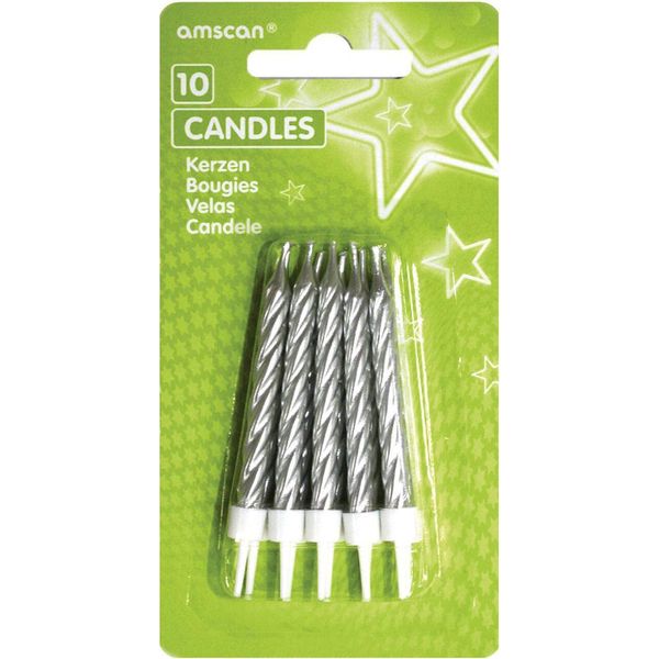 Amscan INT996458 - 10 Candele A Spirale Argento Altezza 6,3 Cm, Decorazione-image