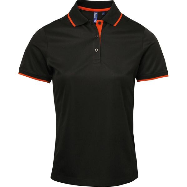Premier Ladies Contrast Cool Check Polo Shirt RW5519 (2XL) (Nero/Arancione)-image