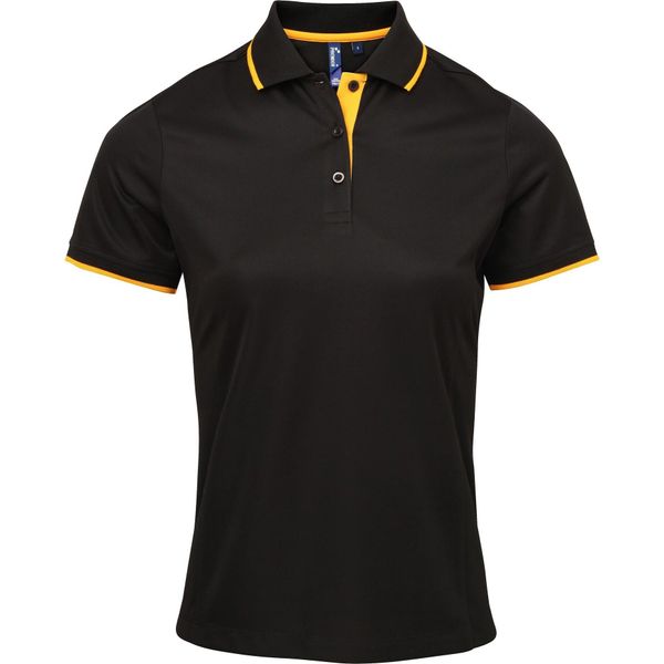 Premier Ladies Contrast Cool Check Polo Shirt RW5519 (L) (Nero/Giallo)-image