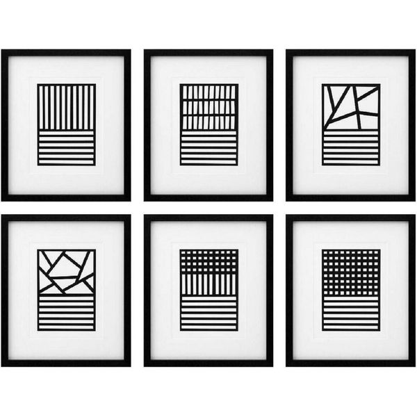 Casa Padrino Set Di 6 Quadri Arte Astratta Bianco/Nero 55 X H. 65 Cm - Stampe D'arte - Quadri Da Parete - Decorazione Murale-image