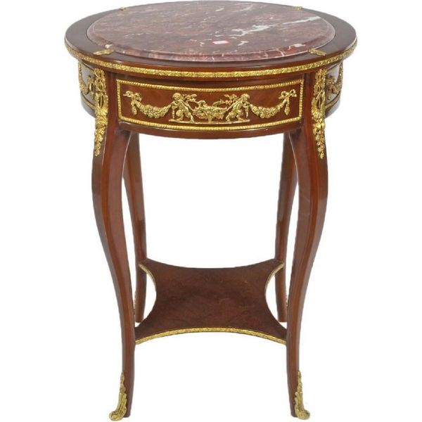 Casa Padrino Tavolino Barocco Con Piano In Marmo Marrone / Oro / Rosso Ø 45 X H. 75 Cm - Tavolino Rotondo In Stile Barocco - Mobili Barocchi-image