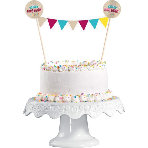 Decorazione Per Torta Generique Happy Birthday Kraft E Blu, Taglia Unica-image
