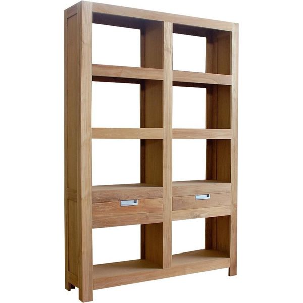 Teako Design Scaffale In Legno Di Teak Selja 210X136Cm - Libreria In Legno Massiccio Con Cassetti - Resistente Alle Intemperie E Flegt - Divisorio Per Il Soggiorno-image