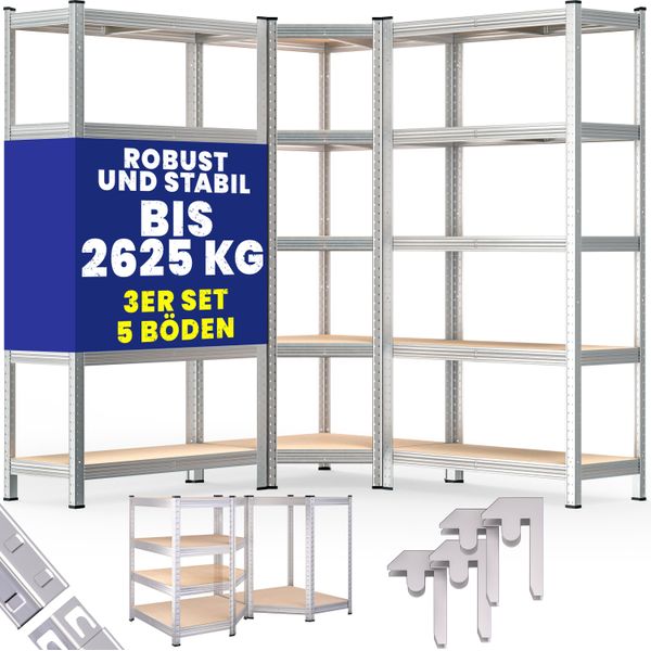Monzana® Scaffale Angolare Metallo 2625Kg 15 Ripiani Mdf Scaffalatura Metallica Scaffale Alta Portata Angolo Scaffali-image