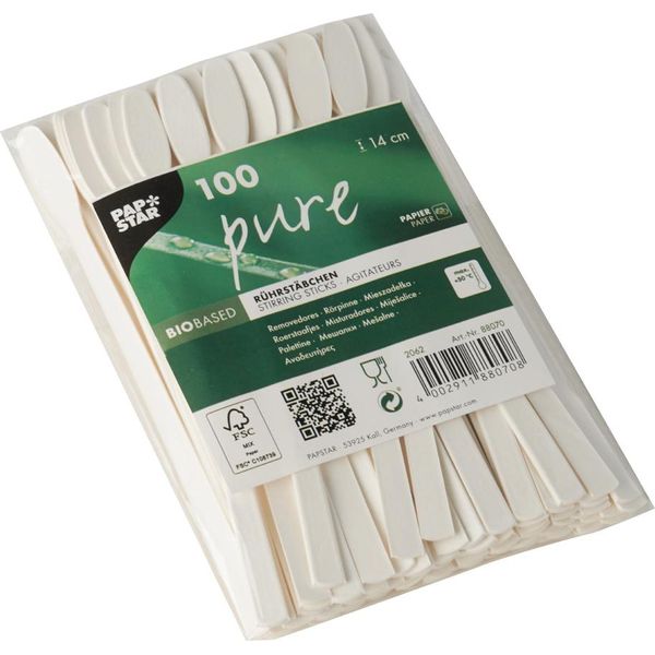 Papstar 88070 Agitatori Di Carta Papstar "Pure"", Lunghezza: 140 Mm, Bianco"-image