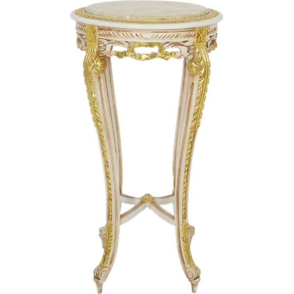 Casa Padrino Tavolino Barocco Con Piano In Marmo Bianco / Beige / Oro / Crema Ø 40 X H. 90 Cm - Tavolino Rotondo In Stile Antico - Mobili Da Salotto Barocchi-image