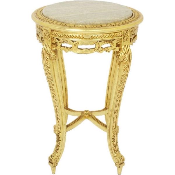 Casa Padrino Tavolino Barocco Con Piano In Marmo Oro/Crema Ø 40 X H. 60 Cm - Tavolino Rotondo In Stile Antico - Mobili Da Salotto Barocchi-image