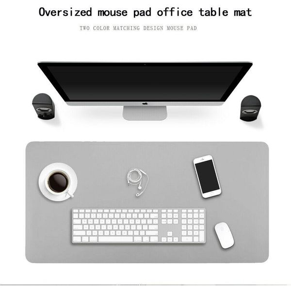 Tappetino Da Scrivania Multifunzionale, Tappetino Da Scrivania In Finto Cuoio, 90CM×45CM, Tappetino Per Mouse Da Scrivania, Impermeabile E Antiscivolo Per Ufficio E Casa (Grigio + Argento)-image