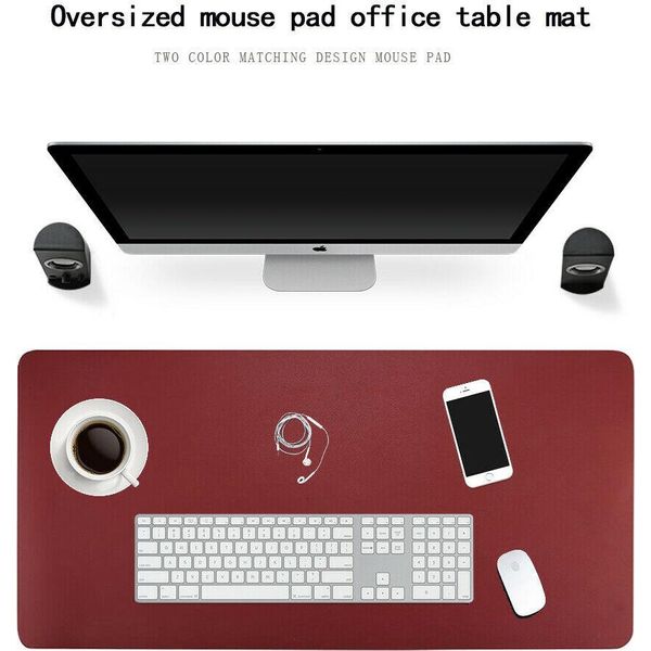 Tappetino Da Scrivania Multifunzionale, Tappetino Da Scrivania In Finto Cuoio, 120CM×60CM, Tappetino Per Mouse Da Scrivania, Impermeabile E Antiscivolo Per Ufficio E Casa (Nero + Rosso)-image