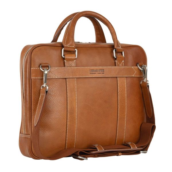 Leonhard Heyden Pelle Cartella Borsa A Tracolla Con Scomparto Per Laptop Bergamo Zipped Briefcase 1 Light Brown Marrone-image